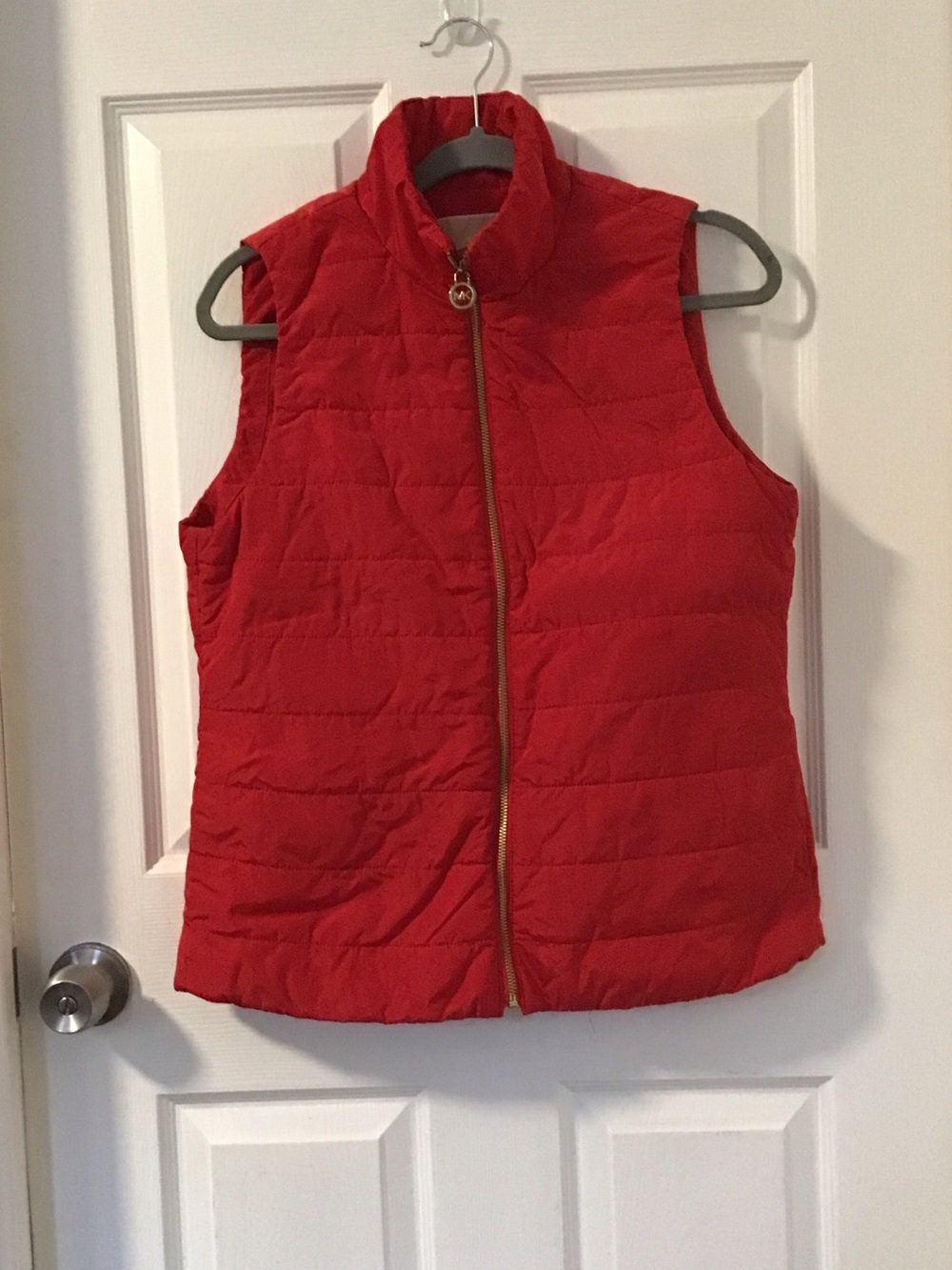 Michael Kors Red Quilted Puffer Vest with Gold Zip